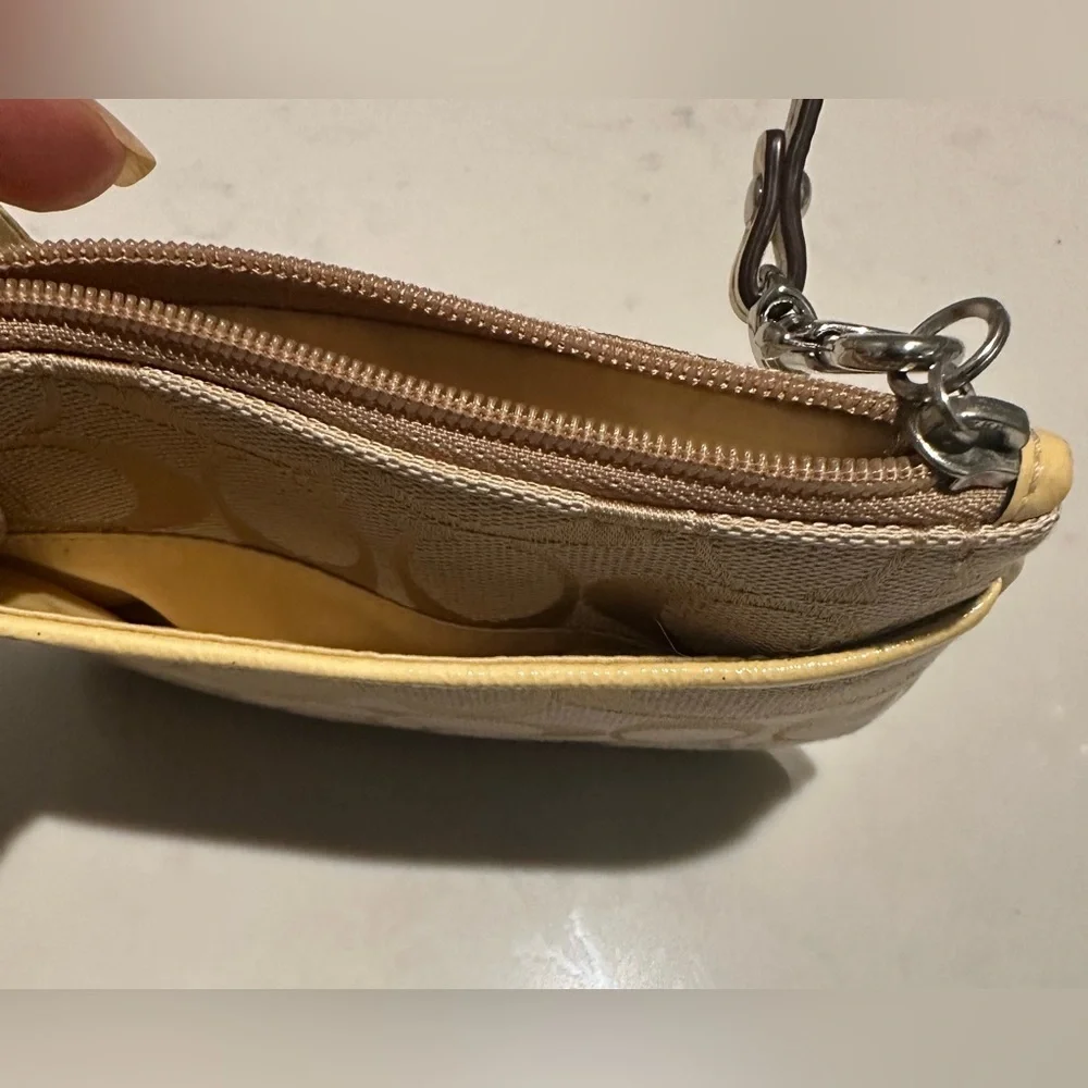 Coach Beige/Yellow Signature Canvas and Leather Wristlet Pochette - Picture 8 of 10
